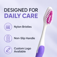 Brosse à dents manuelle pour adultes, poils en nylon doux, personnalisable OEM, manche confortable, usage domestique, soins bucco-dentaires
