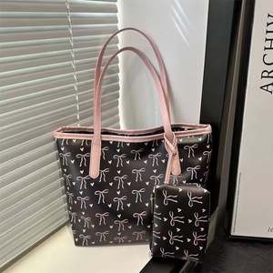 THK0524 New Large Tote <b>Bag</b> With <b>Purses</b> <b>Set</b> Bow Printed Fashionable Female Trend Shoulder Ladies Handbags - Product Image 4