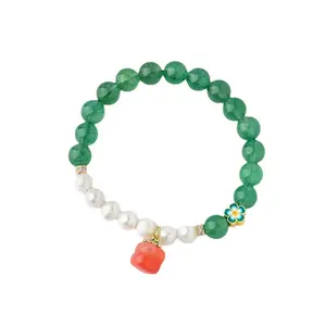 Wholesale natural crystal green strawberry crystal pearl bracelet Persimmon Ruyi pendant scenic temple bracelet