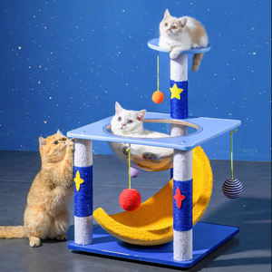 Nouveautés Arbre à chat haut multifonctionnel à thème ciel étoilé et <span class=keywords><strong>OVNI</strong></span>, avec structure d'escalade, nid et griffoir, coloris bleu et jaune - Product Image 3