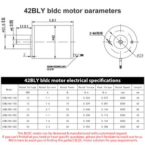 มอเตอร์ไร้แปรงถ่าน BLDC ขนาดเล็ก 12V 24V 10W-60W แบบหน้าแปลนกลม 42 มม. ความเร็ว 4000 รอบต่อนาที รุ่น 42BLY40-140 12V 24V 10W-60W ขนาดเล็ก - Product Image 5