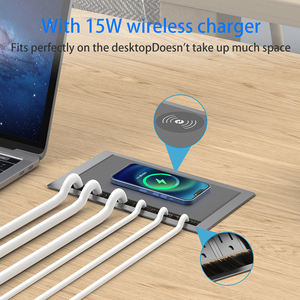 Organisateur de bureau <span class=keywords><strong>carré</strong></span> en aluminium brossé avec gestion des câbles électriques US et ensemble de prises de table pour ordinateur - Product Image 4