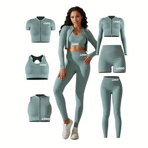Conjunto de Yoga Personalizado para Mujer 6 en 1 Sin Costuras - Chaqueta de Manga Larga, Sujetador Deportivo, Pantalones Cortos, Pantalones para Fitness y Regalo Personalizado - Product Image 1