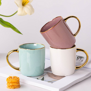 แก้วเซรามิกขอบทอง สีพื้น สำหรับเครื่องดื่ม ของขวัญ - Product Image 3