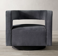 Chaise en velours gris de luxe style américain Rhohohill mobilier de salon canapé simple chaise longue pivotante fauteuil rond en bois massif