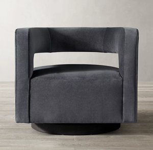 Chaise en velours gris de luxe style américain Rhohohill mobilier de salon canapé simple chaise longue pivotante fauteuil rond en bois massif - Product Image 2