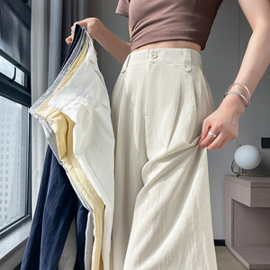 Nuovi <span class=keywords><strong>Pantaloni</strong></span> Estivi da <span class=keywords><strong>Donna</strong></span> in <span class=keywords><strong>Lino</strong></span>, Stile Vintage, Vestibilità Ampia, Vita Alta, Gamba Larga, Casual, in Seta Ghiaccio, Dritti, Lunghi fino al Pavimento - Product Image 1