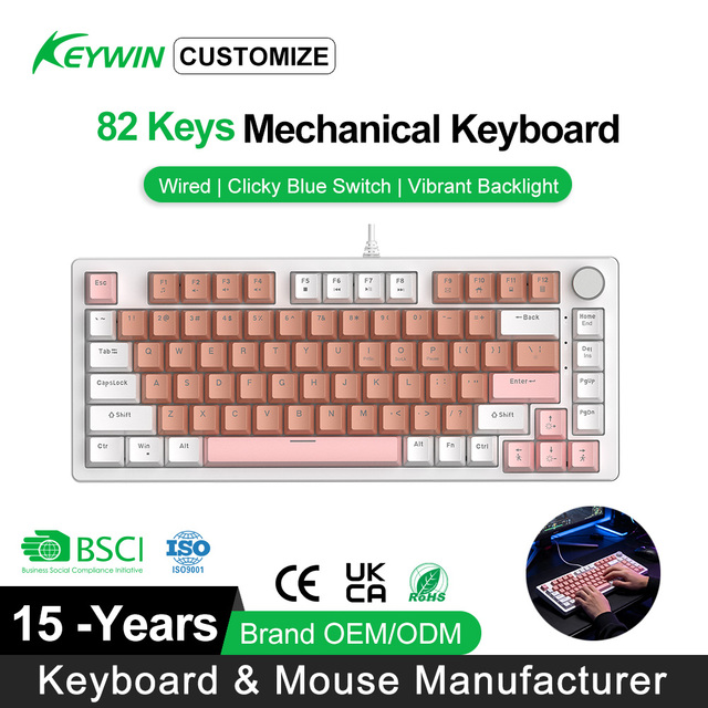 Keywin MK75 Mini Mechanical Gaming Keyboard LED  Wired Gaming Keyboard Mechanical Custom Computer Mechanical Keyboard