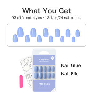 AIERFEI 24 <span class=keywords><strong>Uñas</strong></span> Postizas de Color Sólido, Forma Ovalada, <span class=keywords><strong>Uñas</strong></span> Falsas <span class=keywords><strong>Azul</strong></span> <span class=keywords><strong>Claro</strong></span>, Material ABS Suave, Proveedor de Arte de <span class=keywords><strong>Uñas</strong></span> al por Mayor - Product Image 2