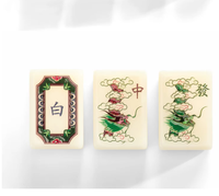 Tuiles de Mahjong en Acrylique Style Antique de Luxe - Motifs Classiques Durables de Personnages et de Flore, Base Blanc Crème avec Art Émaillé Coloré