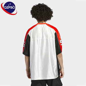 QZFSO Custom Moto Aesthetic Y2K Vintage Sports <b>Top</b> Contrast V-neck Football Shirt Shiny Satin Front Breathable Mesh Side Jersey - Product Image 2