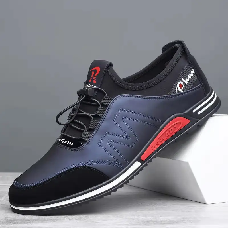 Wholesale Casual Sneakers pu leather lace up Flat walking shoes Vulcanized Canvas Sports Shoe men