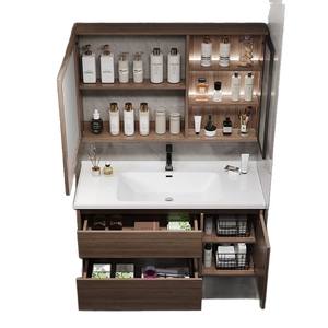 Meuble de salle de bain de luxe léger de style italien, armoire à miroir anti-buée intelligente, corps d'armoire en bois massif, moulage intégré - Product Image 4