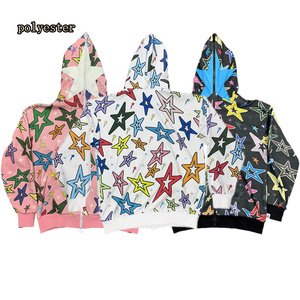 Pullover con cerniera in rilievo stampato a maniche lunghe con stampa a stella da donna felpa con cappuccio alla moda unisex personalizzata