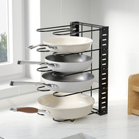 Amovible Pliant Multi-couche Vertical Pot Rack Multifonctionnel Comptoir Pot Couverture Organisateur Cuisine Stockage Rack Fer Noir