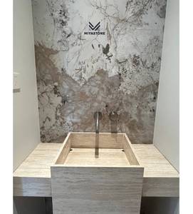 Lavabo de travertino Beige Premium hecho a mano diseño moderno fregadero de piedra para interior para Hotel Villa decoración de lujo - Product Image 1