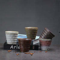 Tasse à café rustique en grès gaufré rayé, mug en céramique émaillée réactive mouchetée, tasse mate faite à la main pour café