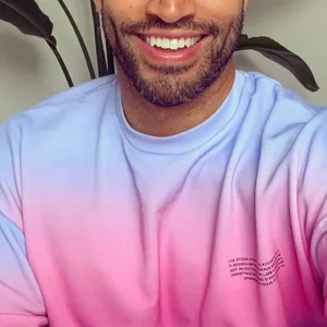 Kustom Gradien Warna Biru Pink Premium Grosir Personalisasi Cetak Ombre Pria T Shirt