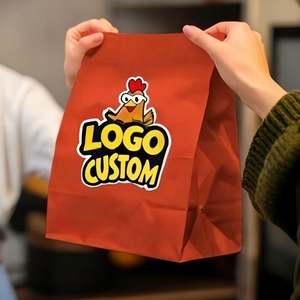 Sac en papier kraft brun recyclable avec logo personnalisé, sac en papier kraft à poignée plate pour boulangerie, aliments frits, frites et hamburgers - Product Image 2
