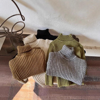 Pull en coton à col roulé pour enfants, style automne/hiver, tricoté épais, style coréen, sous-vêtement pour garçons et filles, vêtements pour bébés