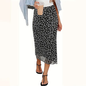 <span class=keywords><strong>Falda</strong></span> de otoño para mujer, <span class=keywords><strong>falda</strong></span> midi de cintura alta elástica con encaje floral y gasa - Product Image 1