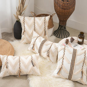 Funda De Almohada Bohemia geométrica con mechones de 18x18 pulgadas decorativa moderna, funda de algodón <span class=keywords><strong>Ramio</strong></span> - Product Image 3