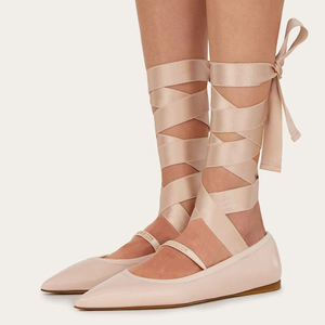 Zapatos de Plataforma para Mujer, Talla Grande 46, con Cordones Cruzados, Ajuste Ancho, Sandalias de Ballet con Punta Puntiaguda, Antideslizantes, para Invierno, Otoño, Oficina, Verano - Product Image 1