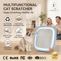 Griffoir multifonctionnel moderne pour chat, double face, avec jouet à bille sur rail carré, en carton remplaçable, lit confortable, pour animaux de compagnie (norme UE)