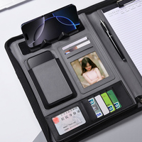 Portafolio de Cuero Personalizado A4, Carpeta Ejecutiva de Tapa Dura en Negro con Logotipo Cosido para Reuniones de Negocios