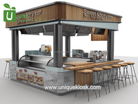 Nouvelle invention : Kiosque à jus de fruits moderne avec toit en MDF, chaises de bar, éclairage LED, style européen, idéal pour les centres commerciaux – Idée de vente chaude