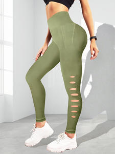 Pantalones de Yoga sin costuras de cintura alta para mujer, mallas de Fitness para levantamiento de glúteos de melocotón, pantalones deportivos sólidos de diseño hueco para uso en el gimnasio - Product Image 2