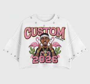 เสื้อยืดผู้ชายสไตล์วินเทจ ผ้าคอตตอนฟอกสี 300gsm สกรีนโลโก้ตามสั่ง ทรงโอเวอร์ไซส์ ครอป สตรีทแวร์ แต่งลายกราฟิกแบบดิสเทรส ประดับคริสตัล - Product Image 2