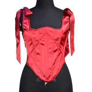 Top corsé de satén para mujer con tirantes ajustables, bustier con varillas, top corto estilo vintage Y2K, chaleco ajustado al cuerpo - Product Image 4