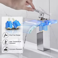 Robinet de lavabo cascade en acier inoxydable noir, monocommande, monotrou, minimaliste et moderne, à capteur tactile, à poser sur le comptoir