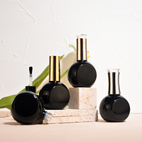 Bouteille cosmétique en verre vide ronde de 30 ml pour vernis à ongles, gel noir et couche de finition, avec couvercle et pinceau – Vente en gros