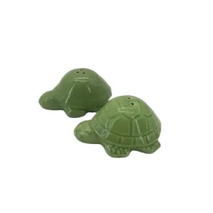 Green Turtle Tortoise shape Ceramic salt and pepper shakers set, Hand painted, Customizable gifts & crafts
