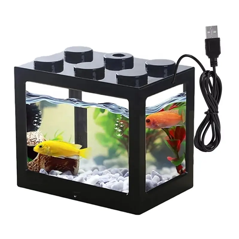 Blocs de construction Forme Acrylique Nano Fish Tank avec lumière LED pour Betta Goldfish Empilable DIY Desktop MINI Turtle Tank Aquarium