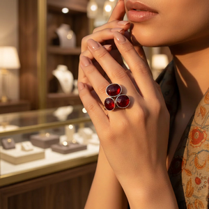 Art Palace Women's 925 Silver Garnet <b>Cluster</b> Ring Channel Setting Geometric Vintage Statement Party Jewelry - Product Image 3