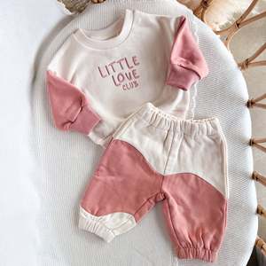 Vente en gros de vêtements pour enfants avec broderie personnalisée Sweat-shirt en éponge française à blocs de couleurs et <span class=keywords><strong>survêtement</strong></span> de jogging - Product Image 4