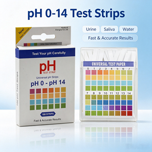 แผ่นทดสอบค่า pH 0-14 <span class=keywords><strong>แบบ</strong></span>ยูนิเวอร์แซล บรรจุขวดและกล่อง กระดาษวัดค่า pH สำหรับน้ำ ปัสสาวะ และสระว่ายน้ำ - Product Image 1