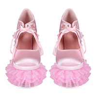 Chaussures à plateforme Y2K Sweet Princess Lolita, grande taille 47, chaussures de cosplay, escarpins Mary Jane en satin à lacets, talons hauts pour femmes