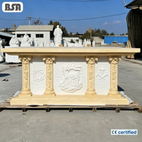 Table d'autel en marbre naturel sculpté à la main BSA avec relief Agnus Dei, table d'autel en pierre pour l'église, la chapelle, la messe