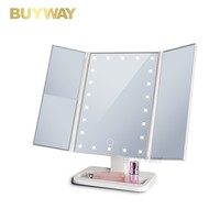 Table de maquillage de vanité de bureau rechargeable réglable avec miroir LED à trois volets miroir cosmétique grossissant