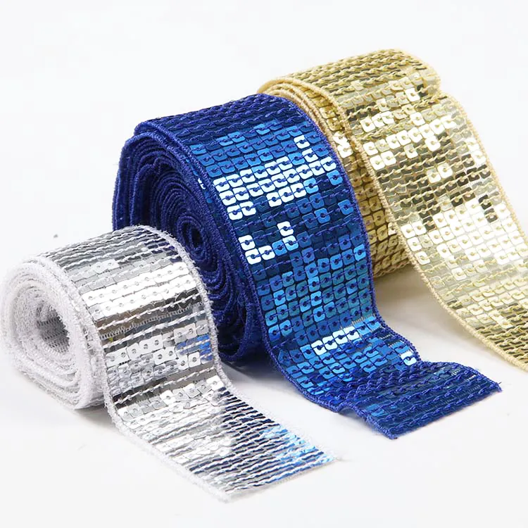 40mm Width 31 Color Decorative Square Sequni Lace in Row Strip Trim for Garment Accessories