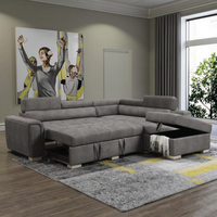 Vente en gros canapé-lit d'angle sectionnel en tissu gris avec méridienne de rangement pouf lit-couchette à tirette au design moderne à bas prix