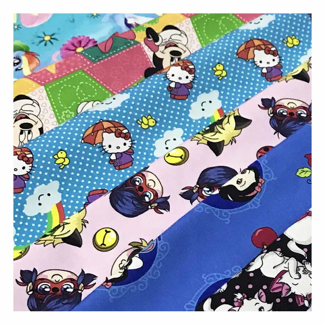 The factory outlet popular vibrant classic cute cat cartoon custom digital printing cotton single jersey fabric for garment