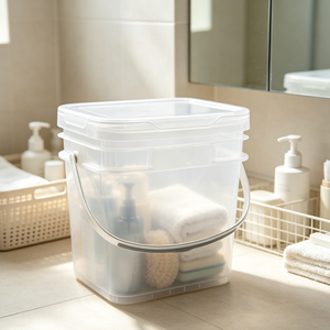 Seau carré en plastique transparent de qualité alimentaire avec couvercle et poignée pour l'organisation des articles de salle de bain - Product Image 1