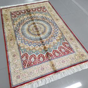 พรมไหมเปอร์เซียแบบผูกปมมือ,พรมทอมือ Qum Medallion สีแดง4X6พรมทอมือสำหรับห้องนอน - Product Image 5