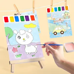 كتاب ألوان مائية ورق تلوين مع لوحة ألوان وفُرش كتاب ألوان مائية للفن الحرفي مع ألوان مائية مناسبة كهدية للأطفال
