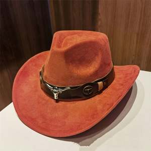 Chapeau de cowboy en feutre suédé à large bord enroulable, style western, pour l'extérieur et les voyages, avec ceinture OX - Product Image 6